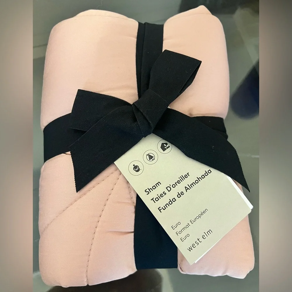 West Elm Silky Tencel Petal Stitch Euro Shams Set of 2 BNIP
